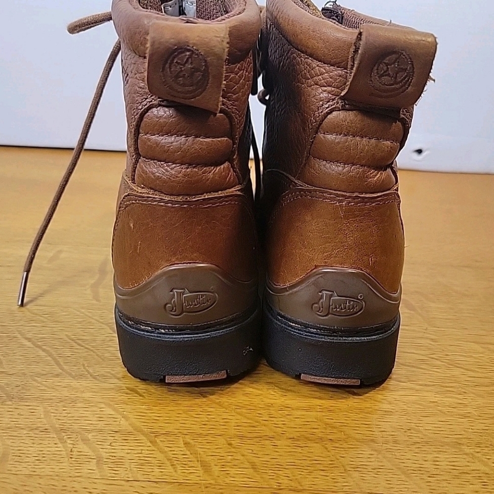 Justin Brown Leather Upper Lace Up Combat Moto Western Style Boots Sz 6B - Picture 6 of 15